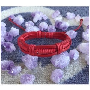 Handmade Red Leather Braid Hemp Bracelet